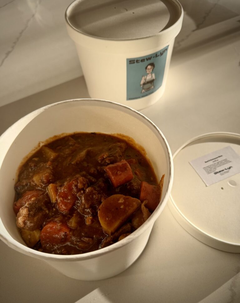 Hearty stew in an eco-friendly bowl, Steamboat Springs, CO