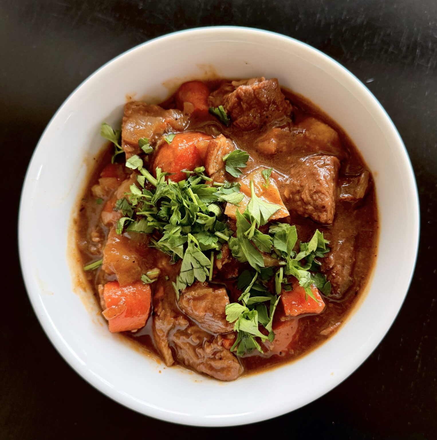 Beef and Guinness stew served in bowl in Steamboat Springs Colorado